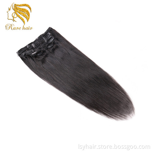 Lsy High Quality Wholesale Natural Black Color 1B Clip In Human Hair Extension Clipin